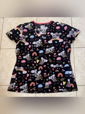Med Couture Black Koala & Rainbow Print Scrub Top